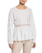 Crochet Detail Pleated Peplum Blouse