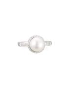 14k White Akoya Pearl & Diamond Ring,