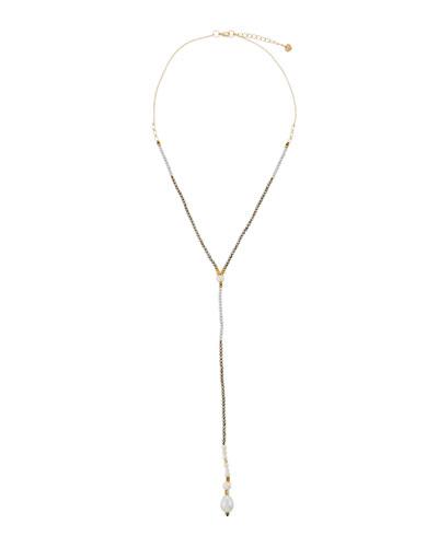 Beaded Pearl & Crystal Y-drop Necklace