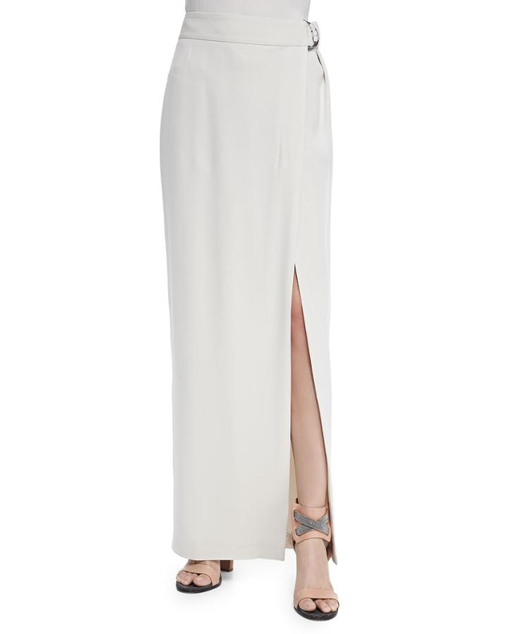 Brunello Cucinelli Belted Slit Maxi Skirt, Vanilla (white), Women's,