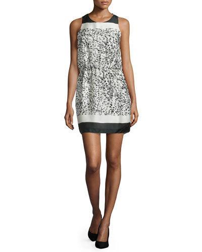 Sleeveless Two-tone Mini Dress, Bone Batik