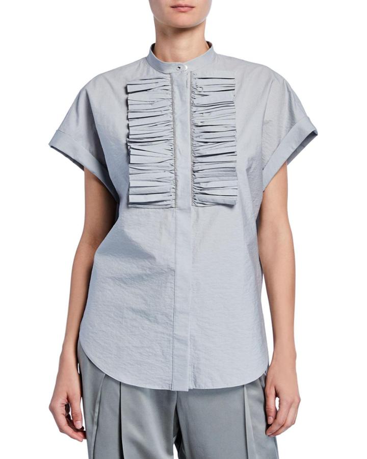 Button-front Shirt W/ Ruffle And Embellished Trim