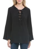 Lace-up Bell-sleeve Tunic, Black