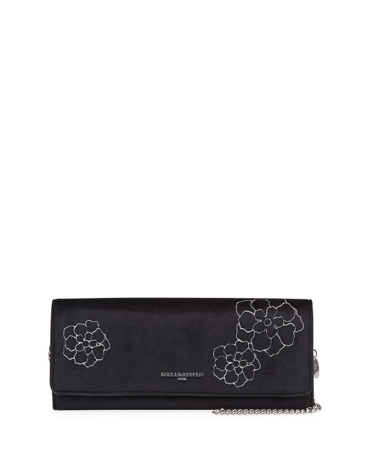 Viola Floral Embroidered Velvet Clutch Bag