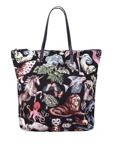 Men's Menagerie Print Nylon Tote Bag