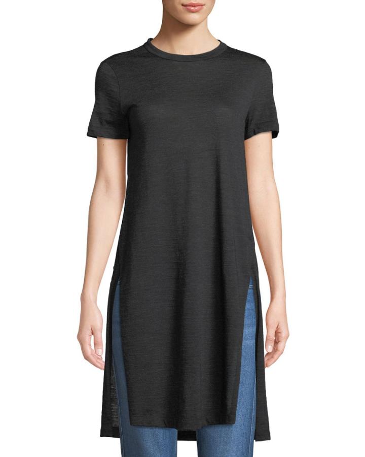 Wool Jersey Short-sleeve Tunic Dress