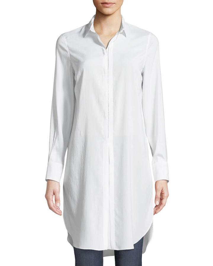 Monili-trim Side-slit Long Tunic, White