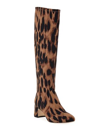 Milla Leopard-print Spandex Knee Boots