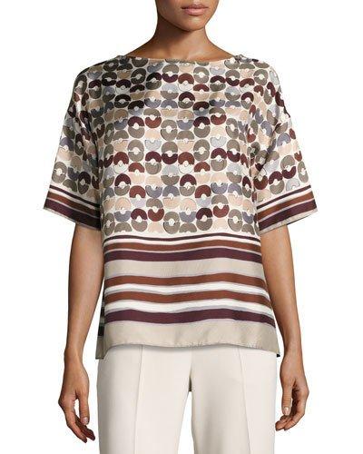 Canada Half-sleeve Mixed-print Silk Blouse,