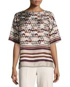 Canada Half-sleeve Mixed-print Silk Blouse,