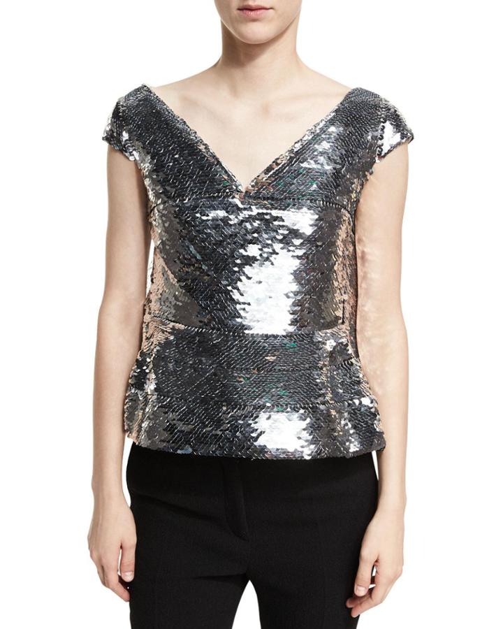 Sequined Cap-sleeve Top