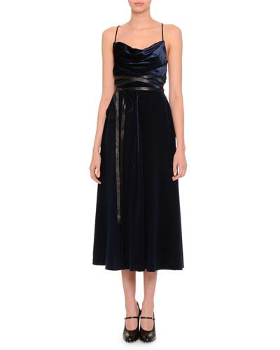 Sleeveless Crisscross-back Midi Dress, Navy
