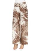 Wide-leg Leaf-print Pants W/ Overlay
