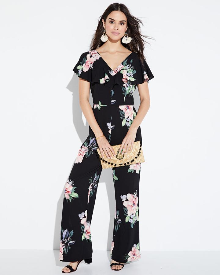 Flutter-sleeve Floral Jumpsuit