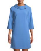 Crepe Shift Dress With Asymmetric Fold-over Collar