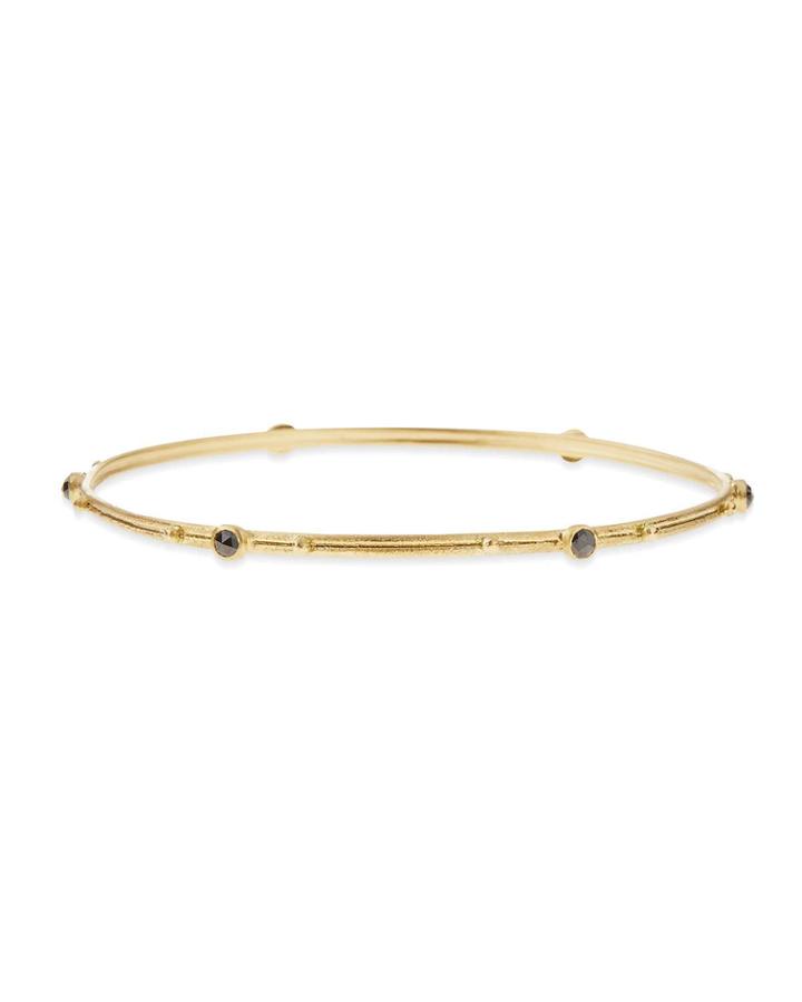 18k Gold Bangle With Black Diamonds