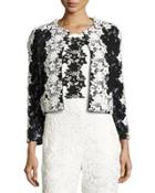 Two-tone Floral Lace Open-front Jacket, Onyx