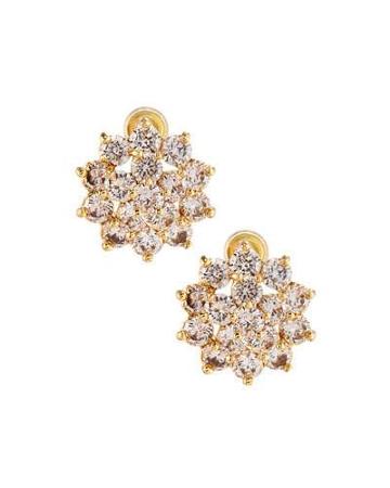 Cz Flower Stud Earrings, Golden