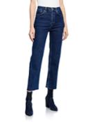 High-rise Double-needle Cropped Straight-leg Jeans