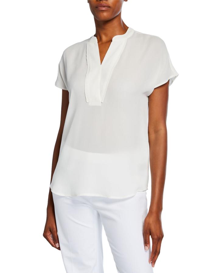 Crossover V-neck Short-sleeve Georgette Blouse