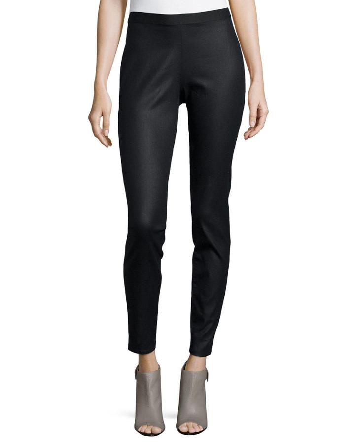 Coated Stretch Denim Leggings, Black