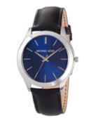 44mm Slim Runway Watch With Leather Strap, Black/blue