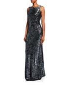 Sleeveless Beaded Cowl-back Gown