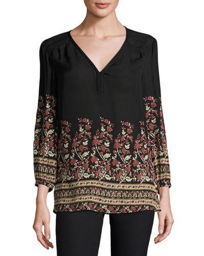 Riva Floral-print Silk Top, Black