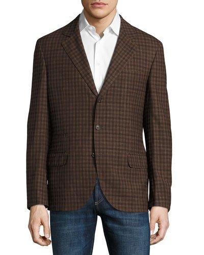 Plaid Three-button Jacket, Barley
