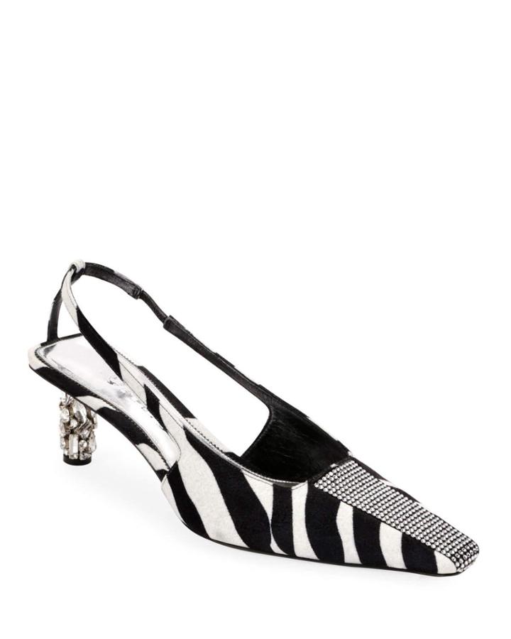 Zebra Animal-print Velvet Slingback Pumps