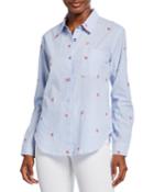 Nantucket Striped Button-down Shirt With Embroidered Details