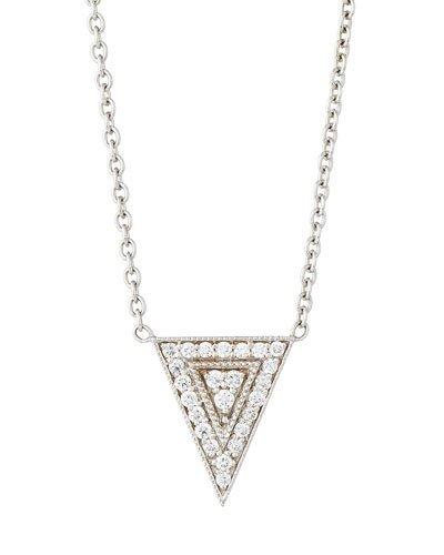 18k White Gold Medium Diamond Triangle Pendant Necklace