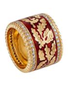 18k Enamel Cigar Band Ring W/ Diamonds, Red,