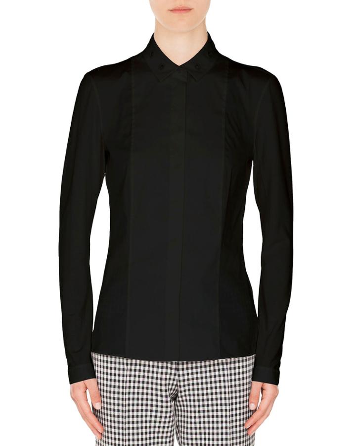 Long-sleeve Eyelet-collar Button-down Cotton