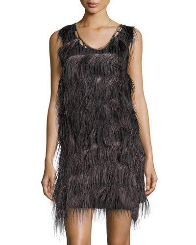 Sleeveless Ostrich Feather Dress, Dark Gray