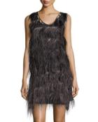 Sleeveless Ostrich Feather Dress, Dark Gray