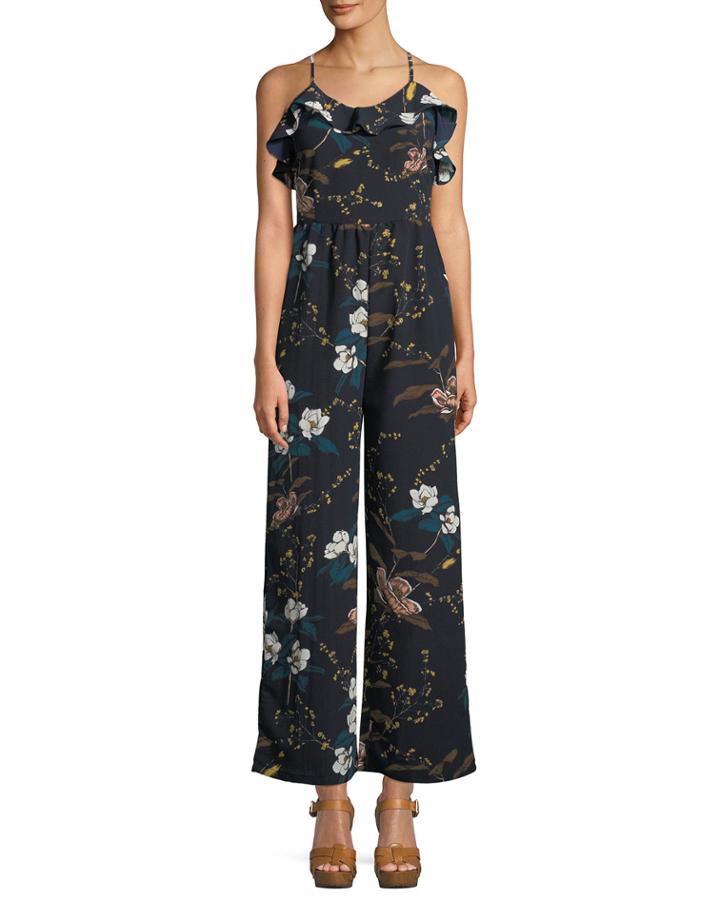 Floral-crepe Ruffled Camisole Jumpsuit