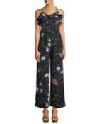 Floral-crepe Ruffled Camisole Jumpsuit