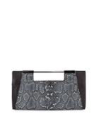 Mosaic Python-embossed Leather Clutch Bag, Black