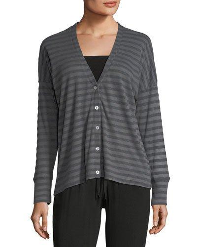 Striped Knit Button-front Cardigan