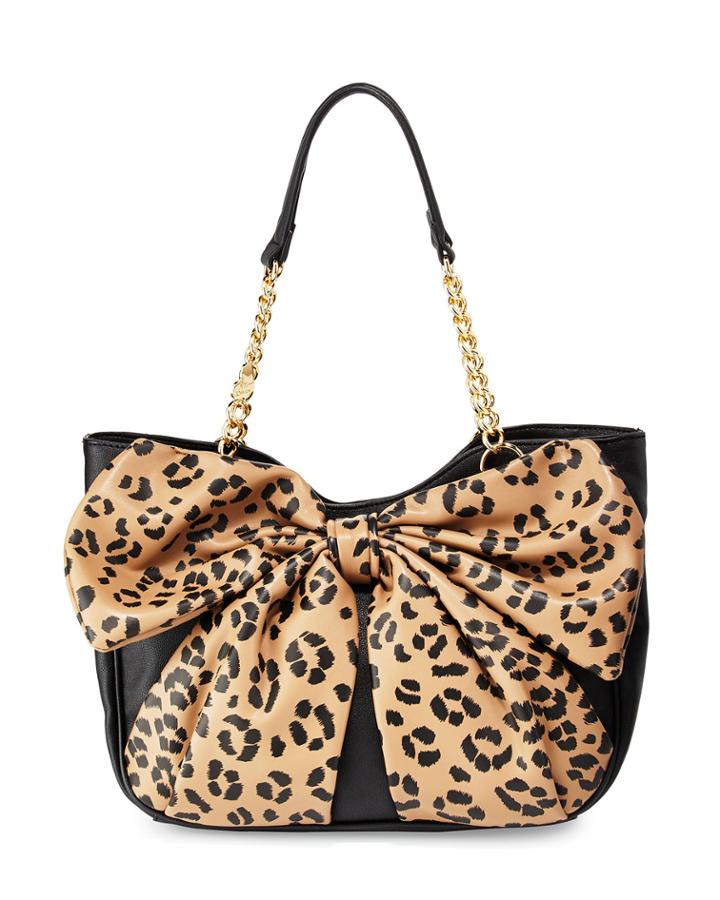 Betsey Johnson Bow Tails Leopard-print Bow Satchel Bag, Black/spice, Women's,