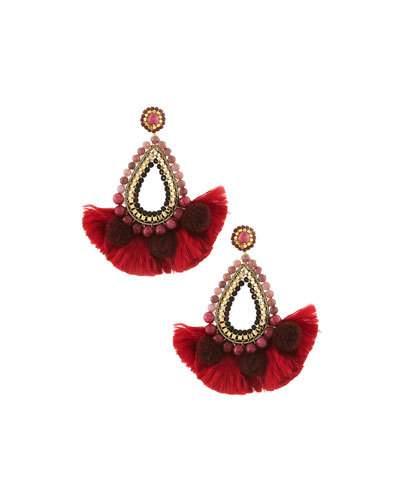 Beaded Teardrop Tassel Earrings, Red