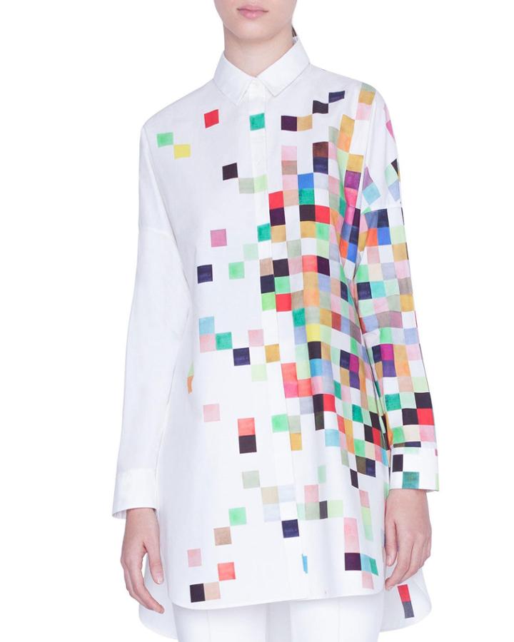 Pixelated Print Button-front Tunic