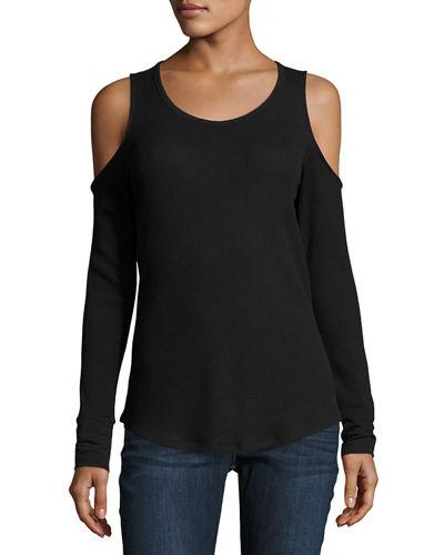 Cold-shoulder Waffle-knit Thermal Top