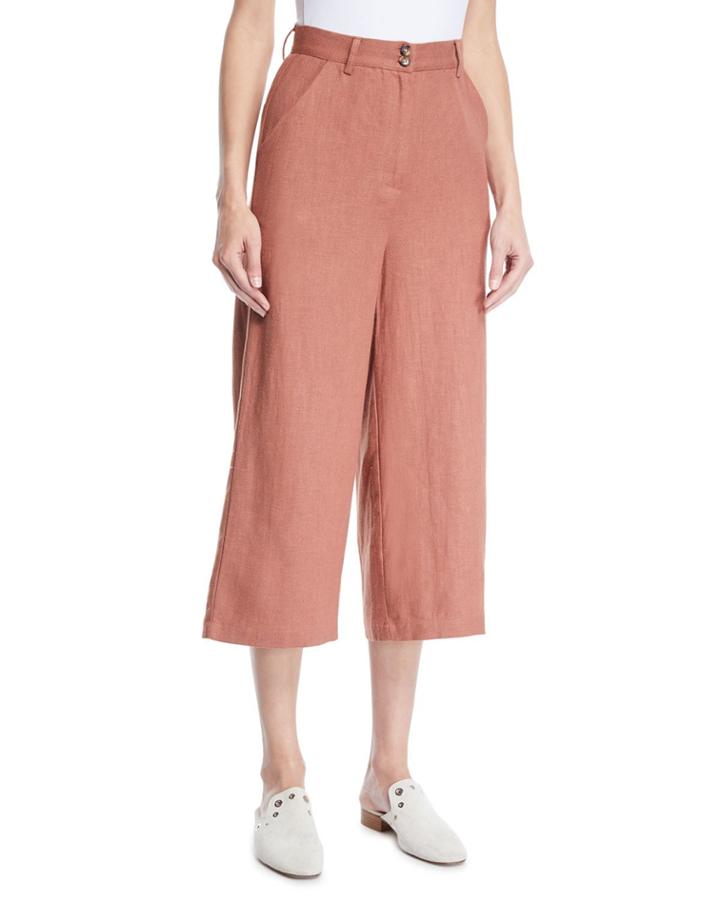 Cropped Wide-leg Linen-cotton Pants