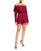 Metallic Pleated Off-the-shoulder Romper