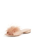 Lilly Crinkle Metallic Slide Sandal With Feather Pom