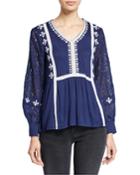 Lace-bishop-sleeve Embroidered Top