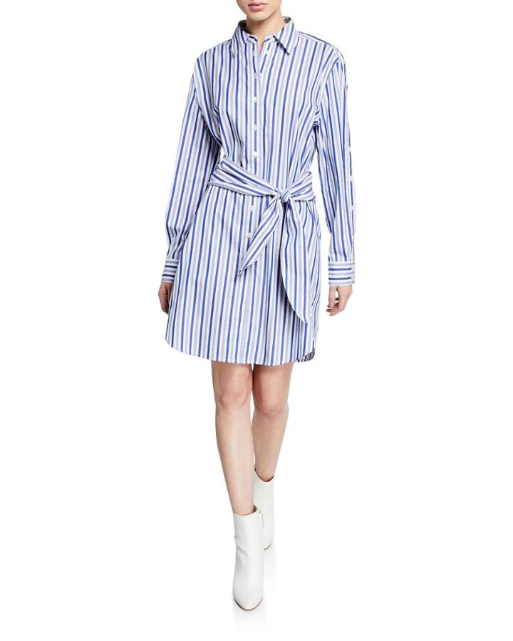 Striped Long-sleeve Tie-waist