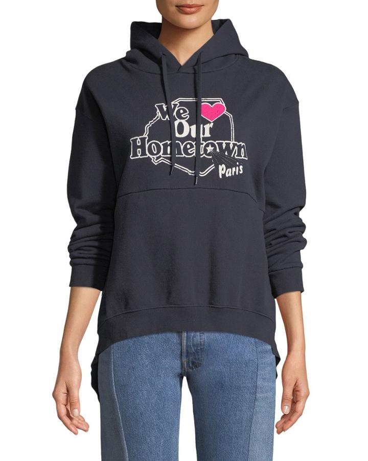Paris Graphic-print Cotton Hoodie With Drape Detail
